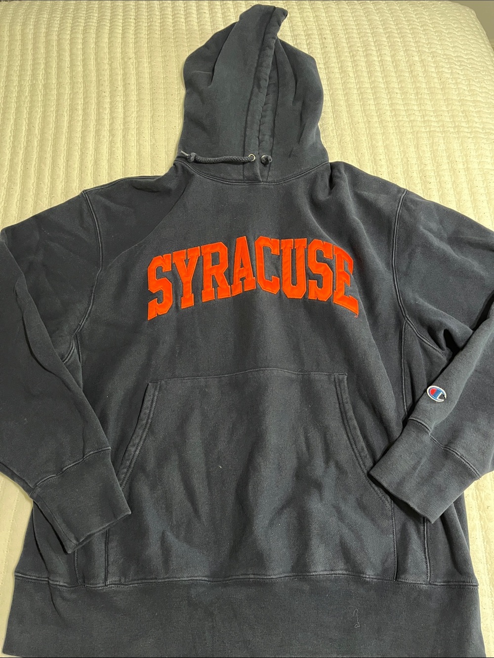 Champion Black Zip-Up Hoodie with Orange Syracuse Applique